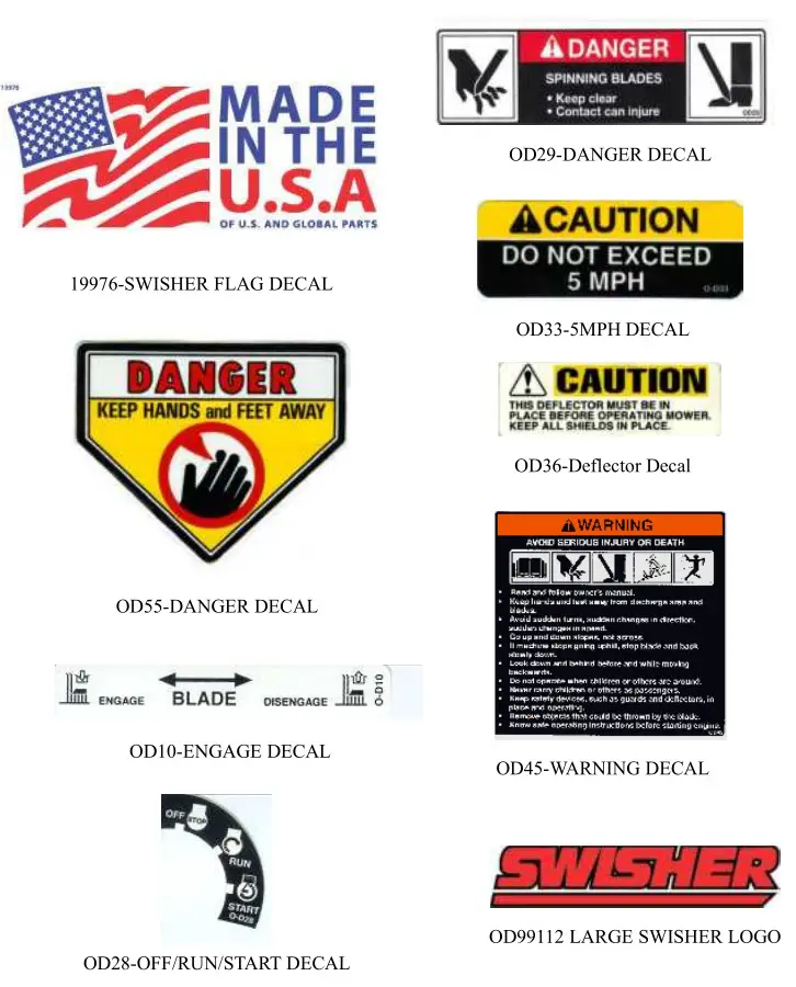 Swisher Commercial Pro Country Cut Trail Cutter - SAFETY AND OPERATIONAL DECALS