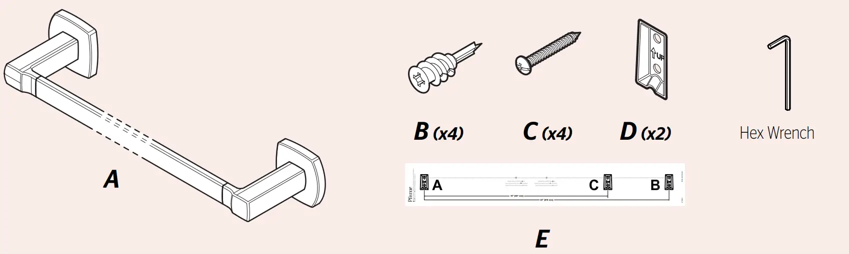 PfISTER BTB DA2C Polished Chrome Deckard 24 Inch Towel Bar - fig