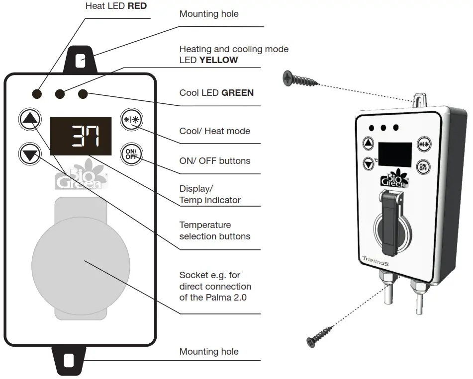 BioGreen PALMA 2.0 Palma Basic Electric Fan Heater - General control elements