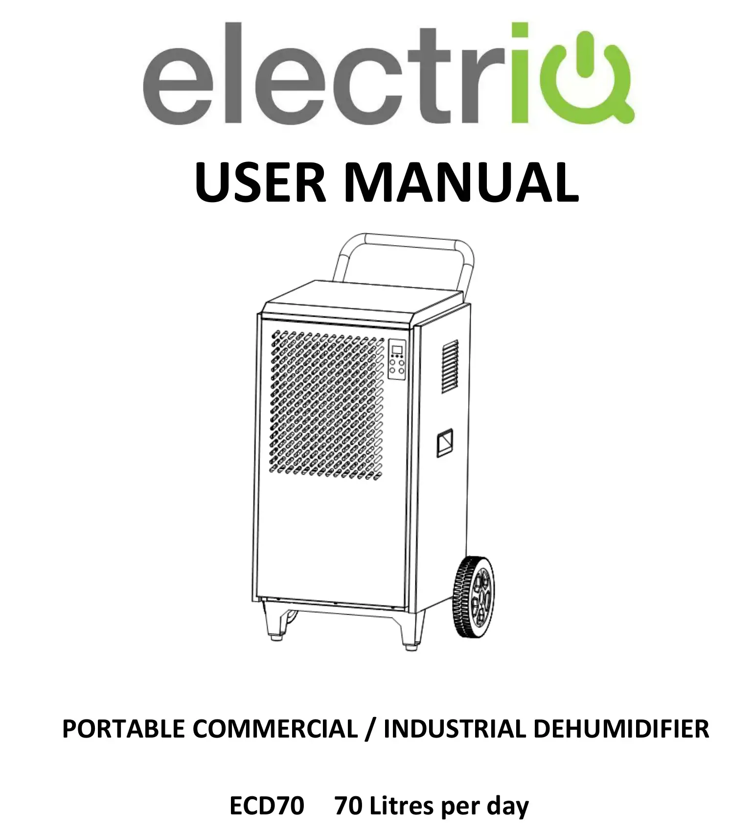 electriQ ECD30 Portable Commercial Industrial Dehumidifier User Manual