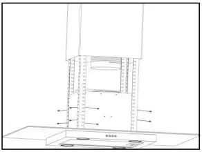 Hoover HDSVI985B 90cm Island Cooker Hood User Manual - Lift the main body of the cooker hood onto the angle bar
