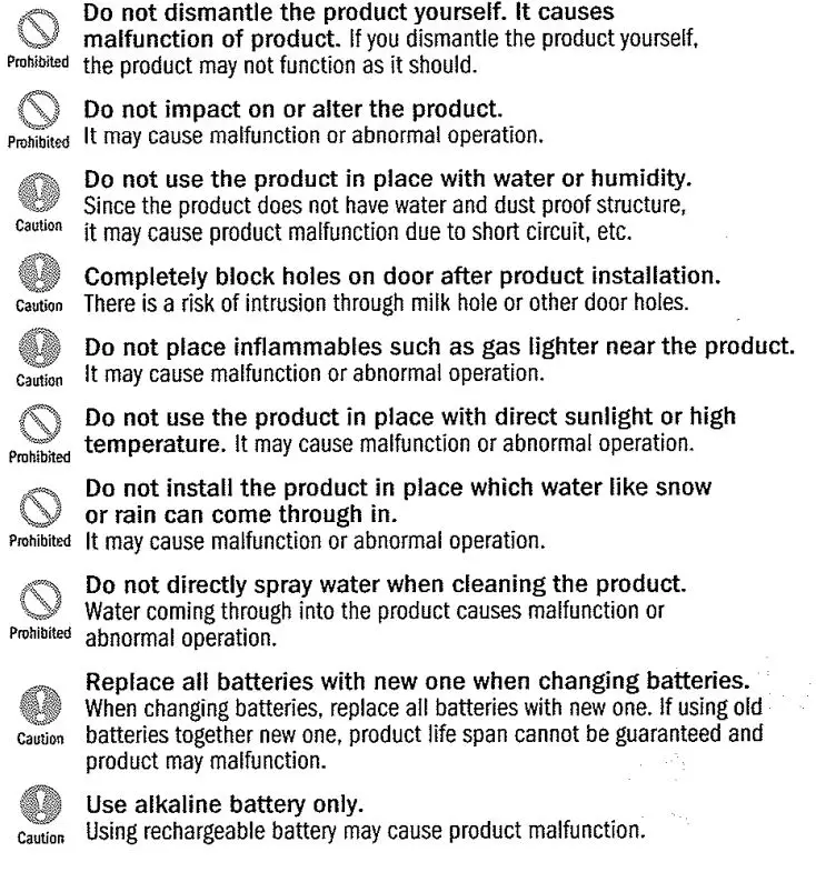DIGITAL LOCK LH5000F Digital Door Lock User Manual - Safety cautions