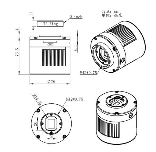 ZWO ASI294 MC Pro Color Camera - Mechanical drawing 2