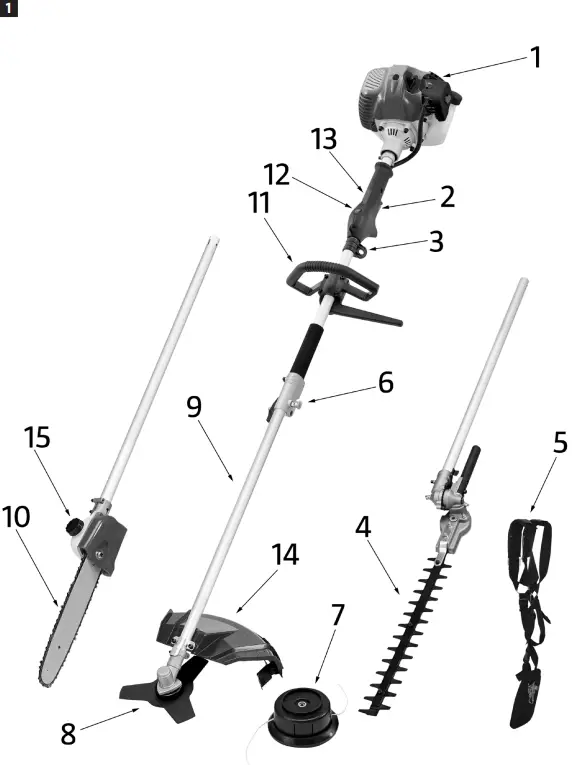 MEEC TOOLS 000904 Gasoline Powered 4 In 1 Square Trimmer - parts 1