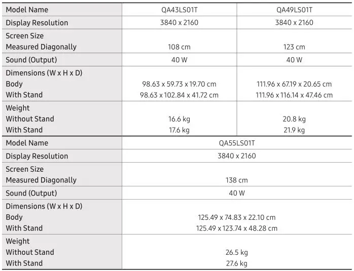 SAMSUNG The Serif 55 inch Class HDR 4K UHD Smart QLED TV - Specifications
