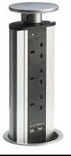 ELD-POW-2S Pop-Up-Worktop UK-USB Socket Powerport-With-Silver-Top