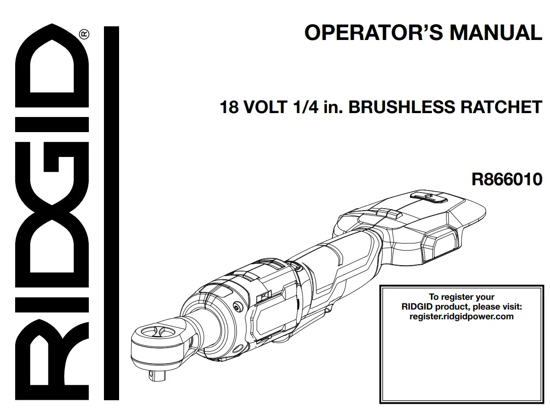 RIDGID R866010 18V 1 4 Inch Brushless Ratchet User Manual