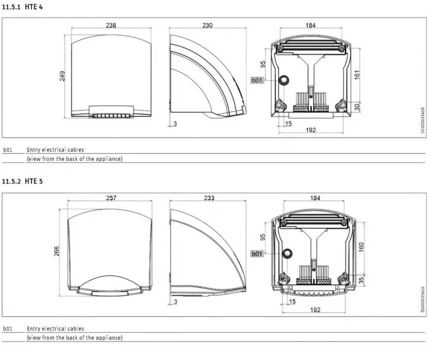 STIEBEL ELTRON HTE 4 Compact Hand Dryer - Dimensions