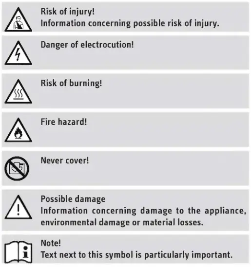 STIEBEL ELTRON HTE 4 Compact Hand Dryer - Key to symbols