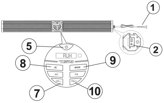 DS18 SB37BT 37 Inch Amplified Marine Sound Bar System with Bluetooth 1200W Peak Power - fig 4