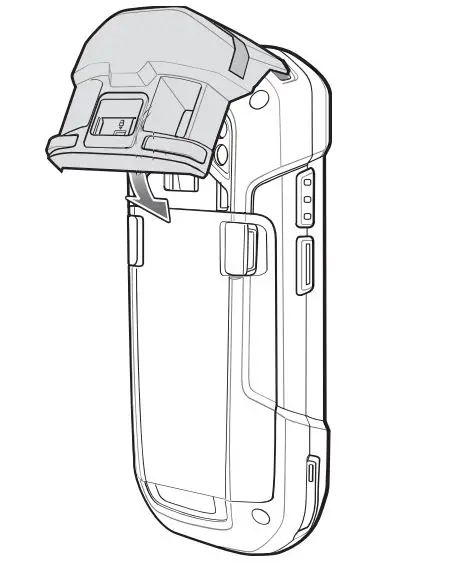 ZEBRA TC77 Legic RFID Card Reader - Rotate the RFID card reader down, and press down until it snaps into place