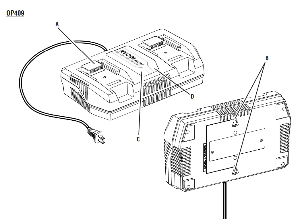 RYOBI OP409 40 Volt Dual Port Rapid Charger - Figure