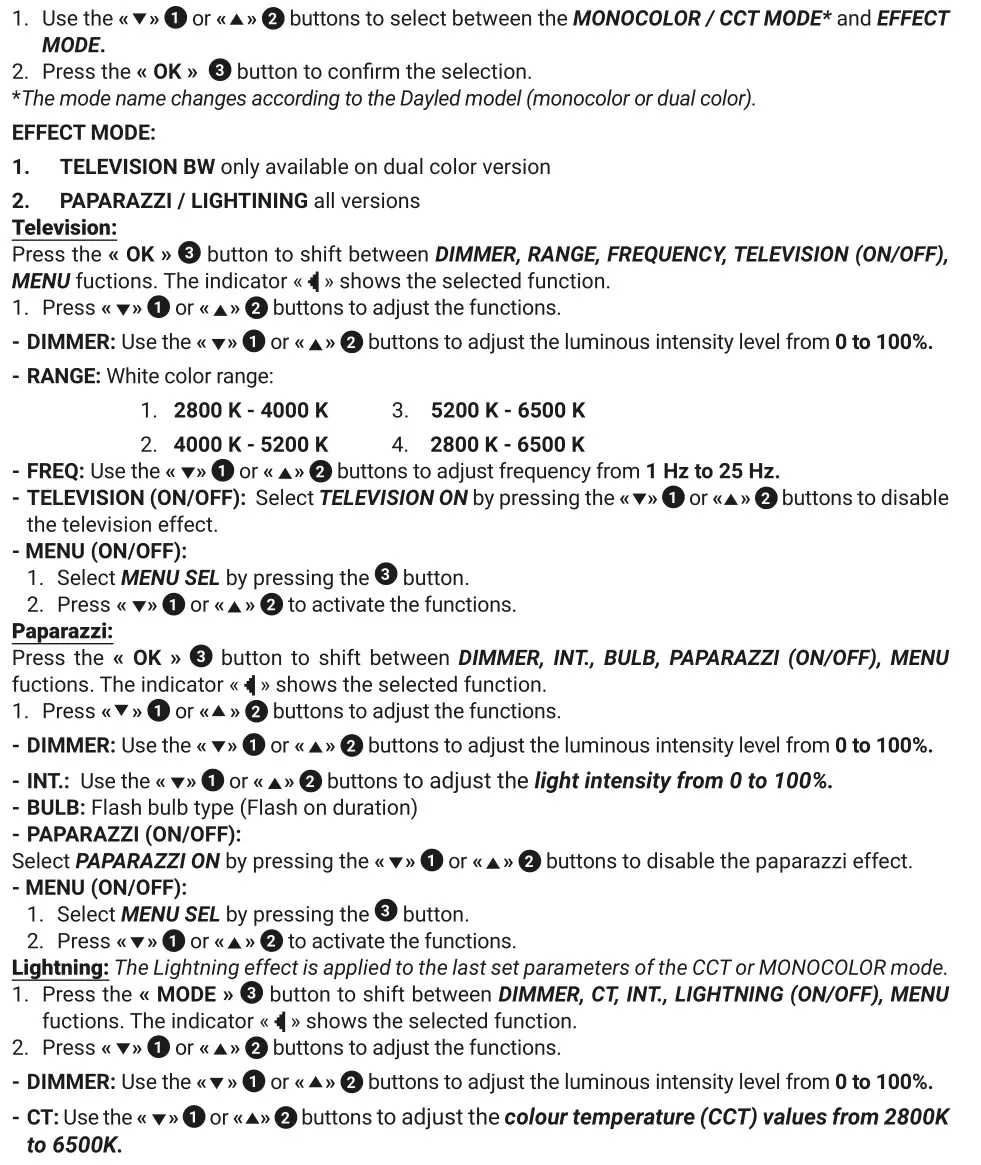 Lupo Dayled 650 Pro Fresnels Ligh - Manual Options