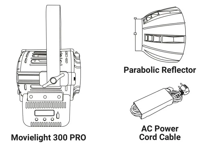 Lupo Dayled 650 Pro Fresnels Ligh - Package Contents for Movielight 300 PRO