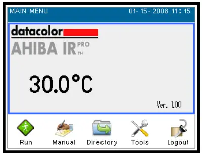 datacolor Ahiba IR Pro Textile Dyeing Machine - “system idle” screen.
