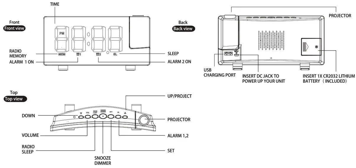 PICTEK Digital Projection Alarm Clock -features