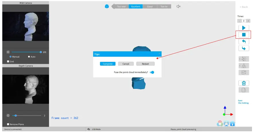 REVOPOINT Mini 3D Professional Bluelight 3D Scanner - Restart Scanning