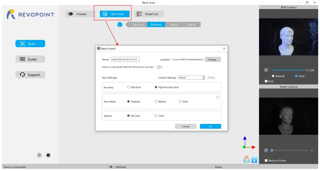 REVOPOINT Mini 3D Professional Bluelight 3D Scanner - Scan Mode and Texture
