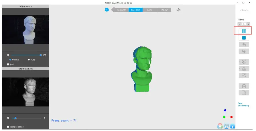 REVOPOINT Mini 3D Professional Bluelight 3D Scanner - Start or Pause Scanning