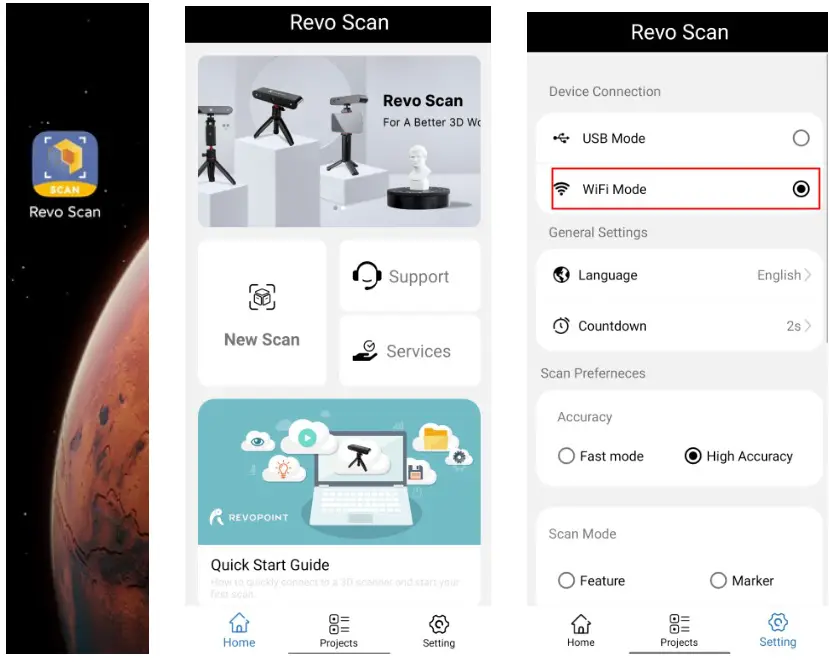 REVOPOINT Mini 3D Professional Bluelight 3D Scanner - onnection Mode