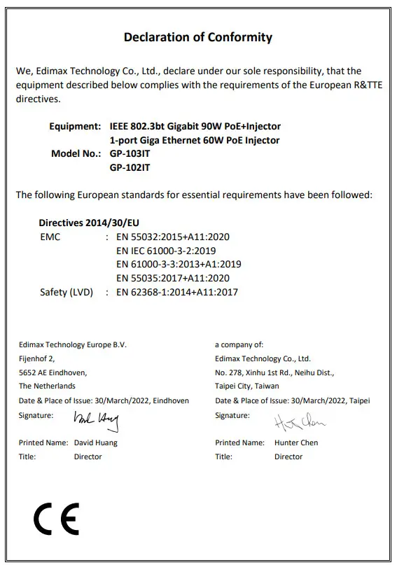 EDIMAX GP-103IT EEE 802.3bt Gigabit 90W PoE++ Injector - fig 4