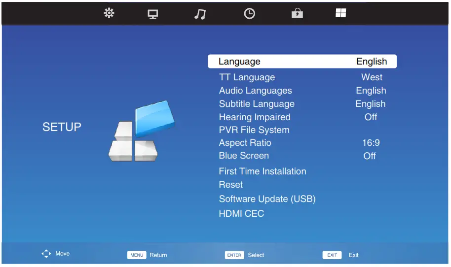 TELEFUNKEN TF LED32S69T2 31.5 Inch HD LED TV - Setup menu