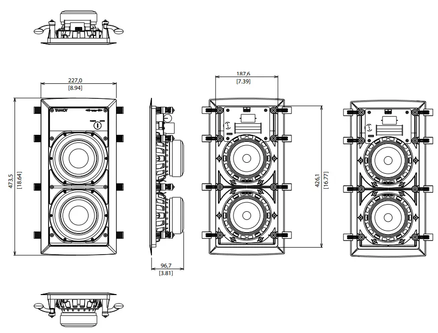 TANNOY iW 62S-WH 2 x 6 In-Wall Subwoofer - iW 62S Model Dimensions