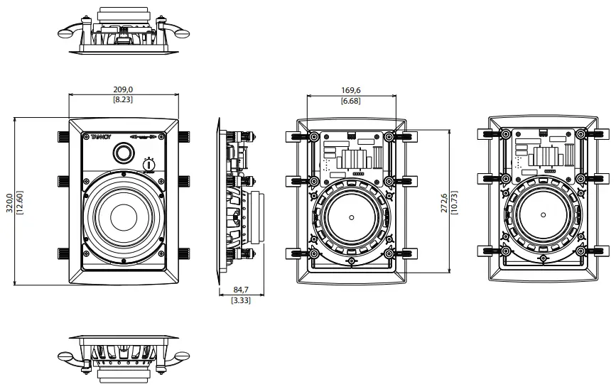 TANNOY iW 62S-WH 2 x 6 In-Wall Subwoofer - iW 6DS Model Dimensions