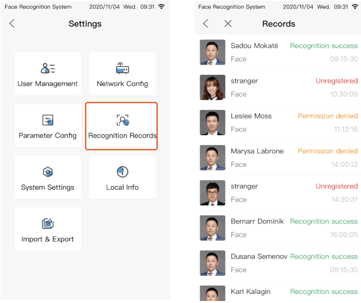 uni ubi Uface 5 OS M355C3 V R23WFC Temp AI Face Recognition System - Check Records