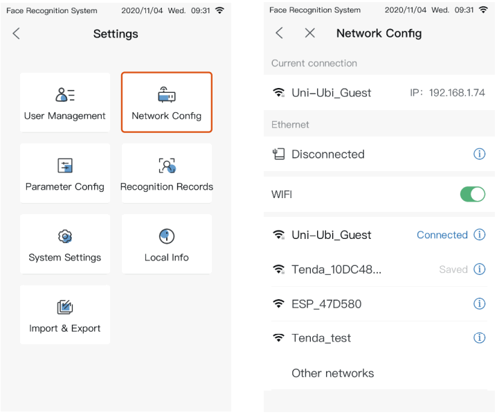 uni ubi Uface 5 OS M355C3 V R23WFC Temp AI Face Recognition System - Network Configuration