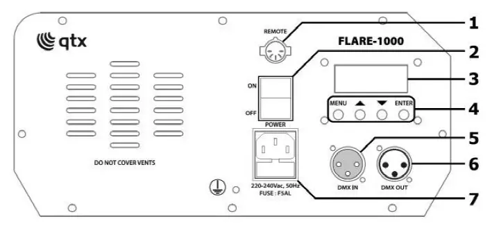 qtx FLARE-1000 LED Vertical Fog Machine fig 2