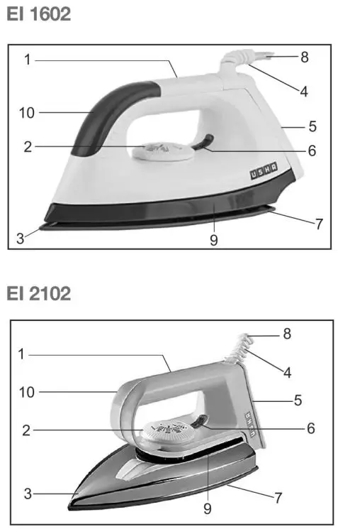 USHA Electric Iron - IDENTIFICATION OF PARTS 1