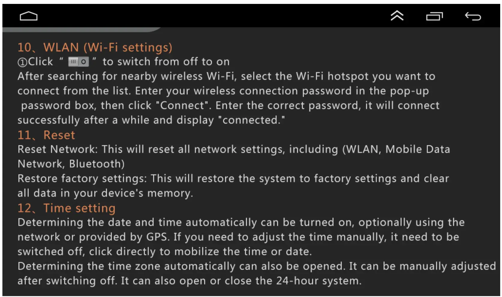 Shenzhen Shunxinda Trading A2768 Android Car Player - wlan ( wifi setting)