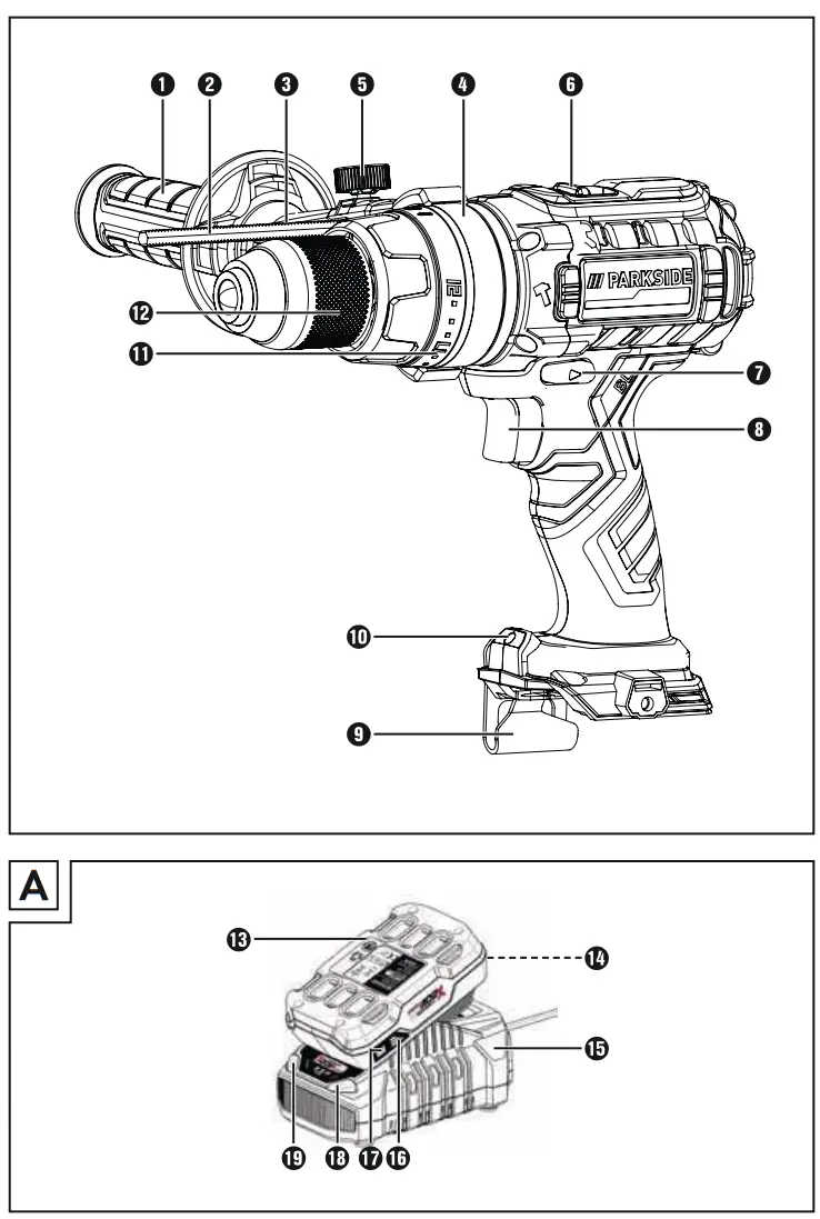 PARKSIDE PSBSAP 20 Li B2 Cordless Impact Drill 20V - parts