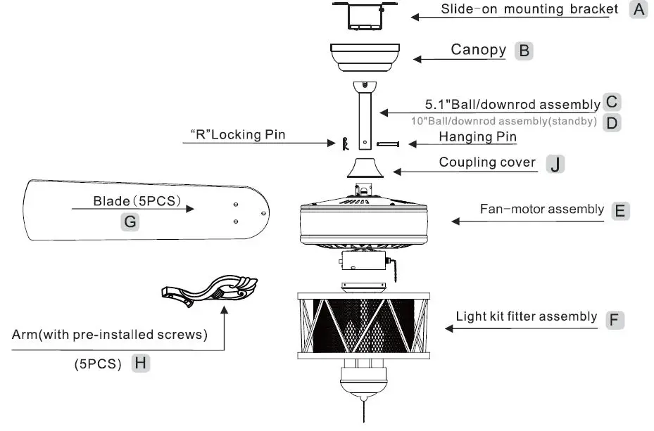 COSTWAY ES10054 52 Inch Industrial Ceiling Fan 8
