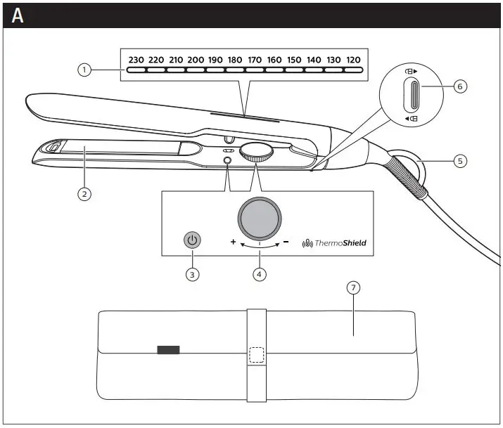 PHILIPS BHS520 5000 Series Hair Straightener User Manual - Fig A