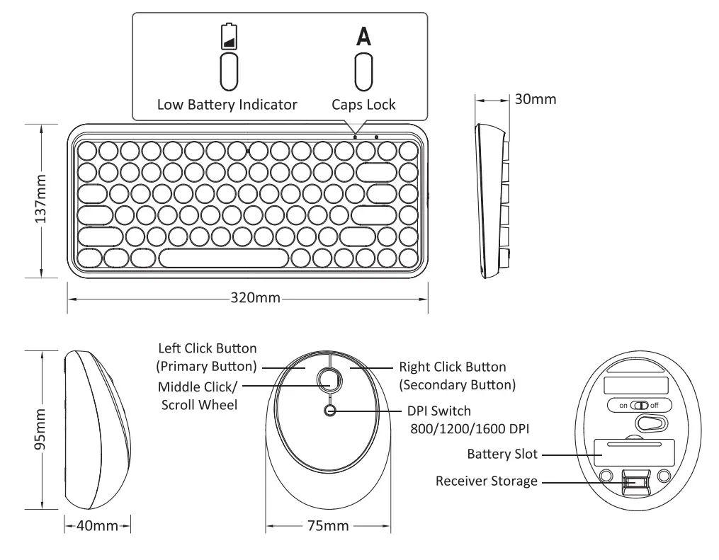perixx PD-713 Wireless Vintage Mini Combo Keyboard fig 1
