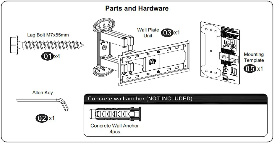 Mounting Dream MD2379 Single Stud Full Motion TV Mount - Parts and Hardware 5