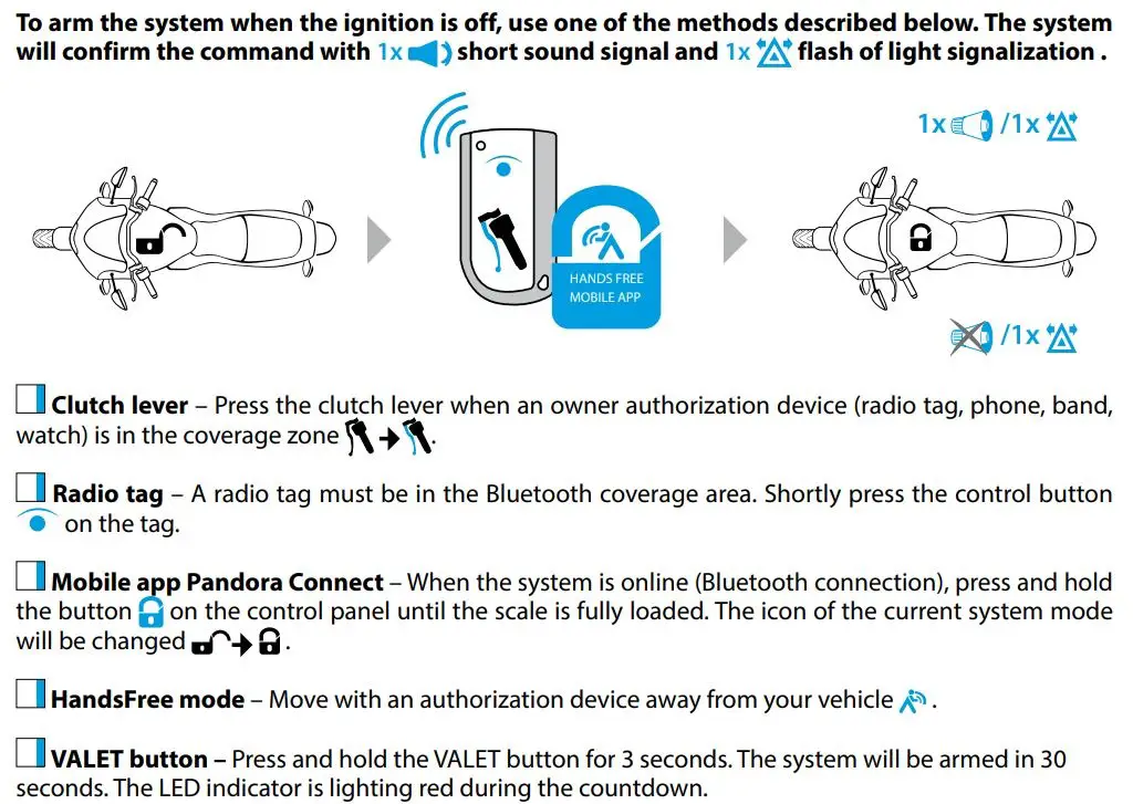 Pandora Mini Moto User Guide - Arming