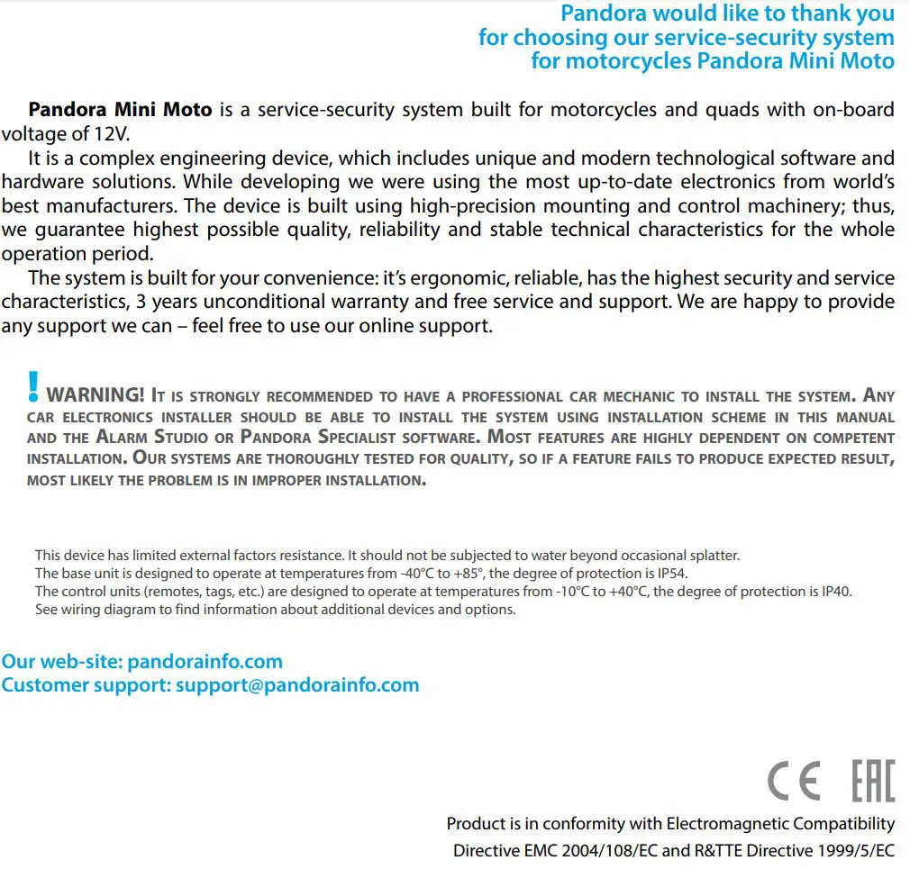 Pandora Mini Moto User Guide