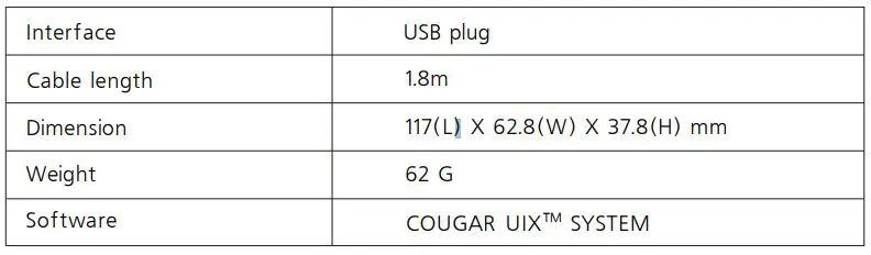COUGAR AirBlader Gaming Mouse - SPECIFICATIONS 2