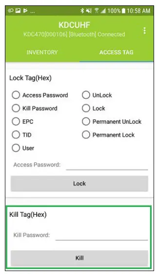 KOAMTAC KDC UHF Tag Read Write Demo- Kill UHF tag