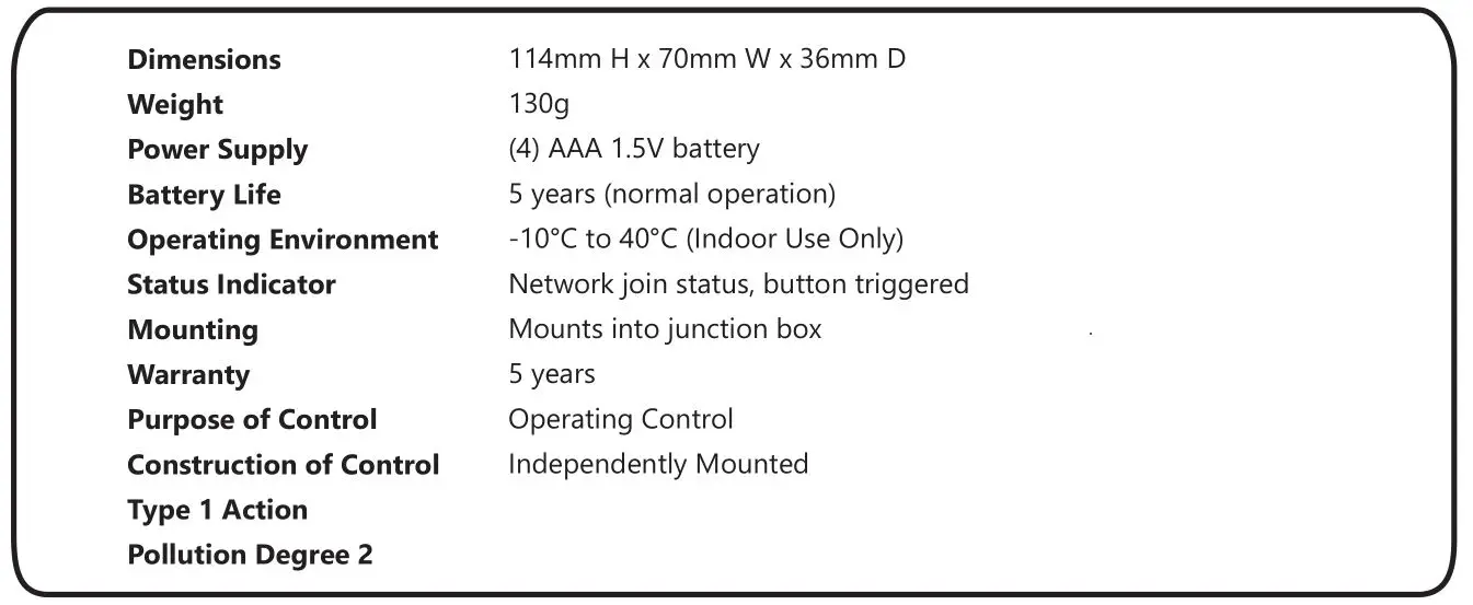Daintree WWD2-2IW Wireless Wall Dimmer - Product Specifications