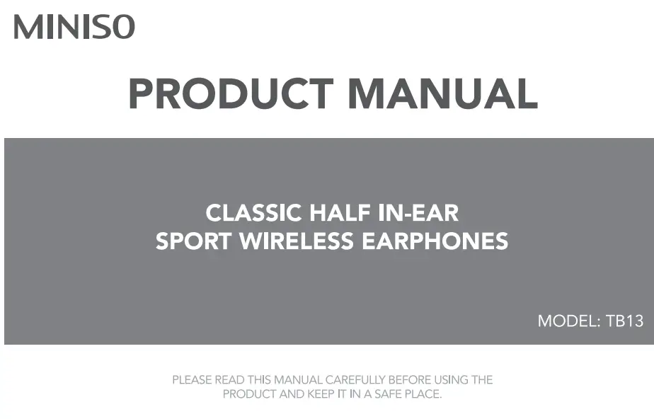MINISO TB13 Classic Half In-Ear Sport Wireless Earphones User Manual