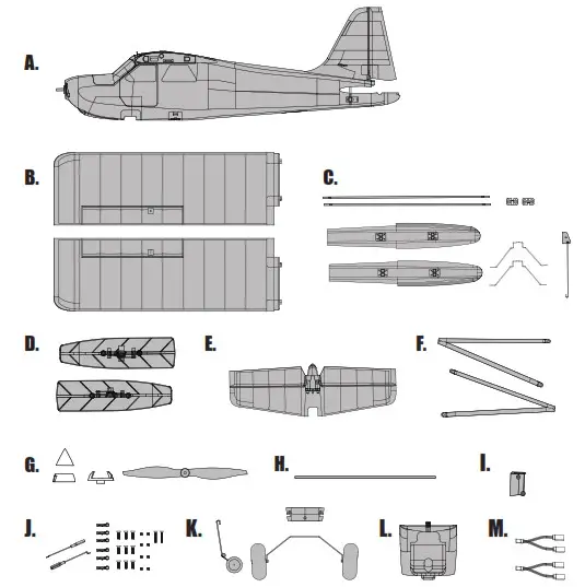FMS 1400mm Kingfisher Kit contents