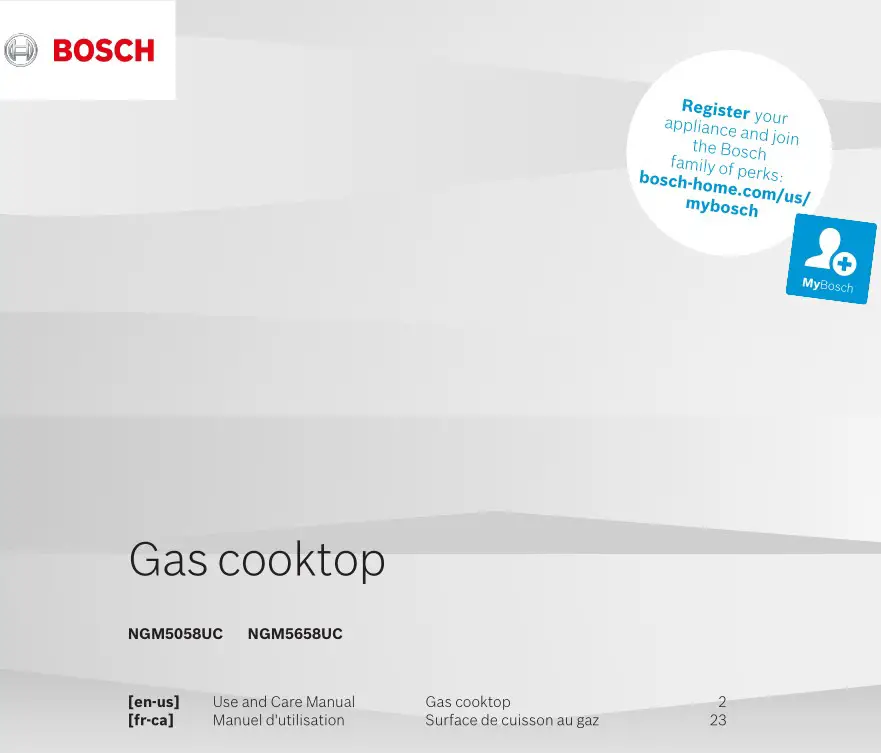 BOSCH NGM5058UC 30 Inch Gas Cooktop with 5 Sealed Burners User Manual