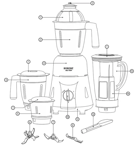 BOROSIL HAMG750W21 AR0 4 Jar Mixer Grinder - FIG