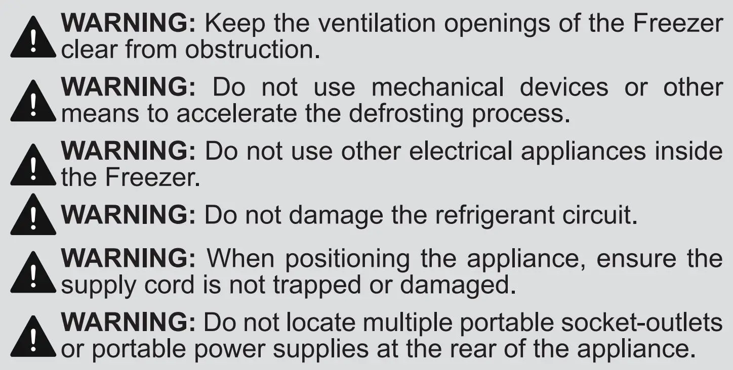 SHARP SJ-SF197E01X-EN Built In `197 Litres F Upright Freezer User Manual - GENERAL WARNINGS