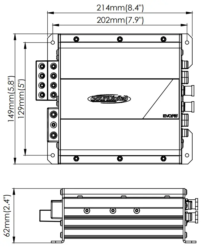SOUNDDigital 2000 4 4 Ohm 2000 Watt 4 Channel Powersports Amplifier - DIMENSIONAL DATA