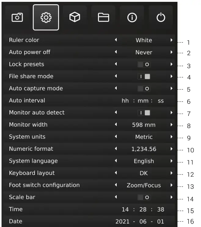 TAGARNO MOVE High Speed Modular Microscope - GENERAL SETTINGS